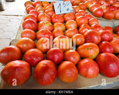 Tomatoes found in a fruit market in Haskovo. Stock Photo