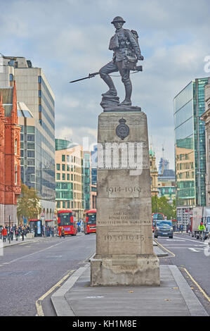 The war memorial to the London Fusiliers killed during the Great War stands in the centre of the road in Holborn, London