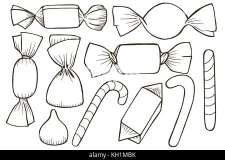 Tracing sketch of set of different candy. Stock Vector