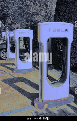 Tesla charge points, Achern, Germany. Stock Photo