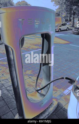 Tesla charge points, Achern, Germany. Stock Photo