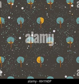 Cute Autumn Pattern with small trees on modern dotted background. Vector Illustration Stock Vector
