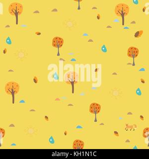 Cute Autumn Pattern with small trees on modern dotted background. Vector Illustration Stock Vector