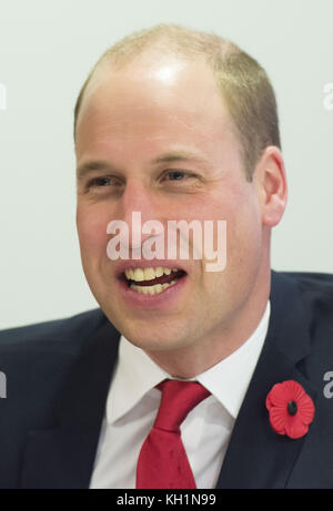 The Duke of Cambridge meets beneficiaries of the Welsh Rugby Charitable Trust which supports players who have been injured playing football and rugby in Wales, ahead of the Wales v Australia Autumn International rugby match at the Principality Stadium in Cardiff, Wales. Stock Photo