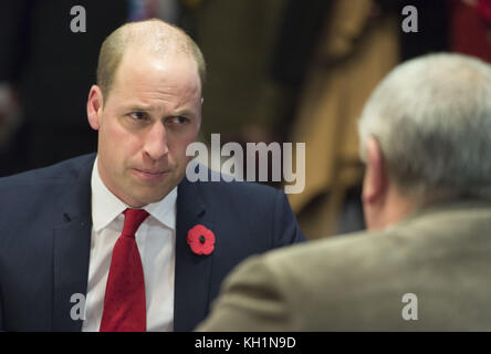 The Duke of Cambridge meets beneficiaries of the Welsh Rugby Charitable Trust which supports players who have been injured playing football and rugby in Wales, ahead of the Wales v Australia Autumn International rugby match at the Principality Stadium in Cardiff, Wales. Stock Photo