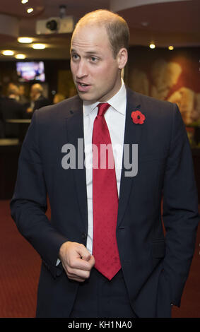 The Duke of Cambridge meets beneficiaries of the Welsh Rugby Charitable Trust which supports players who have been injured playing football and rugby in Wales, ahead of the Wales v Australia Autumn International rugby match at the Principality Stadium in Cardiff, Wales. Stock Photo