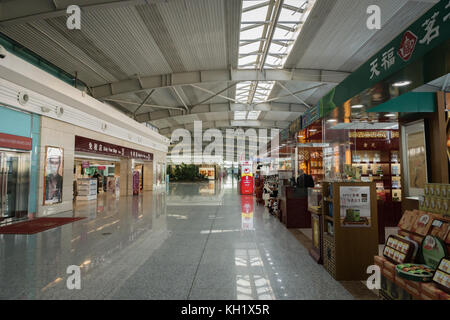 Dalian, China - October 2017: Architecture interior inside of Dalian Zhoushuizi International Airport in China. Stock Photo