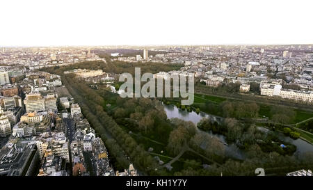 Aerial View of Buckingham Palace and St James Park in City of London, England UK Stock Photo