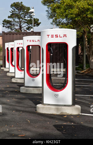 Tesla  Supercharger Stations,  480 volt fast charging. Stock Photo