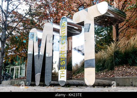 MIT, large metal letters, in the hear of the Stata Center at the Massachusetts Institute of Technology. Stock Photo