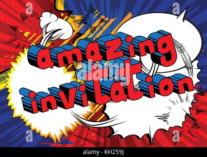 Amazing Invitation - Comic book style word on abstract background. Stock Vector