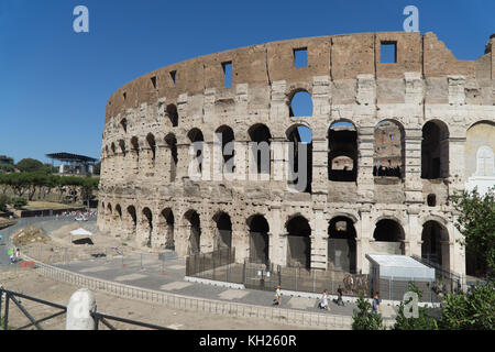 Colosseum in Rome also known as the Flavian Ampitheatre. Stock Photo