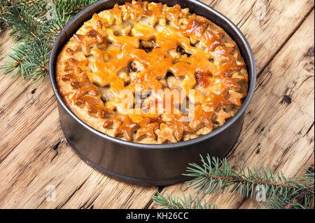 traditional christmas homemade cake on a retro background Stock Photo