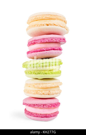 Colored macaroons pile. Isolated on white, clipping path included Stock Photo