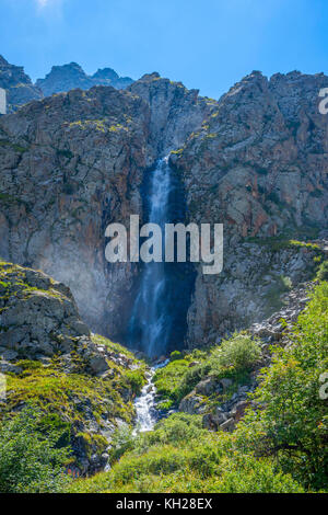 Waterfall in Ala Archa national park, Kyrgyzstan in summer Stock Photo