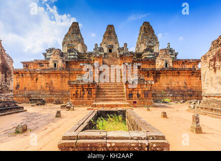 Angkor, Cambodia. Pre Rup temple. The cistern and central towers. Stock Photo