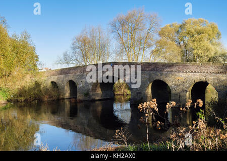 The old Bridge over the River Avon in autumn is now a footbridge. Pershore, Worcestershire, England, UK, Britain Stock Photo