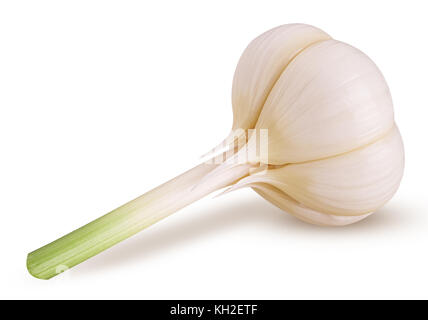 Fresh young garlic isolated on white background. Clipping Path. Stock Photo