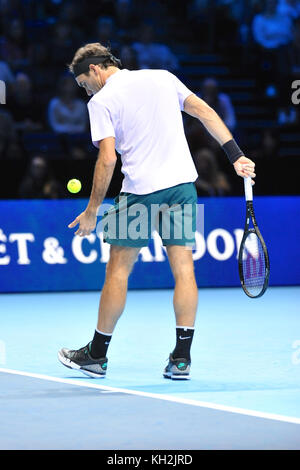 London, UK. 12th November, 2017. Roger Federer (SUI) competing in the singles competition in the Nitto ATP Finals at The O2 Arena, London, UK.  The Association of Tennis Professionals (ATP) Finals are the season-ending championships and feature the top 16 singles players as well as a double competition. The event is the second highest tier of men's tennis tournament after the four Grand Slam tournaments.   Credit: Michael Preston/Alamy Live News Stock Photo