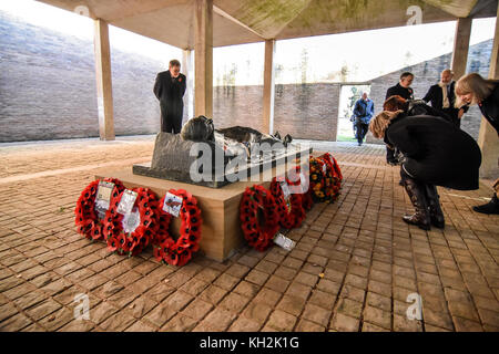 Remembrance Day wreath's laid down at the Reconciliation service between the British and German Association on Remembrance Sunday at Cannock Chase German Military Cemetery Stock Photo