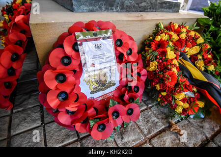 Remembrance Day wreath's laid down at the Reconciliation service between the British and German Association on Remembrance Sunday at Cannock Chase German Military Cemetery Stock Photo