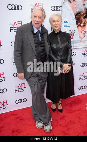 Hollywood, USA. 12th Nov, 2017. Actors Donald Sutherland and Helen Mirren attend the screening of 'The Leisure Seeker' at AFI FEST 2017 Presented By Audi at the Egyptian Theatre on November 12, 2017 in Hollywood, California. Credit: The Photo Access/Alamy Live News Stock Photo