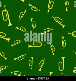 Yellow Horn Seamless Pattern. Wind Musical Instrument Stock Vector