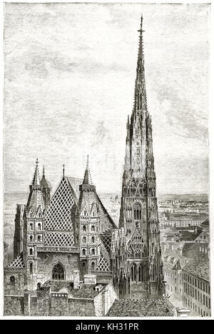 Old view of St. Stephen's cathedral, Vienna, Austria. By Lancelot, publ. on le Tour du Monde, Paris, 1863 Stock Photo