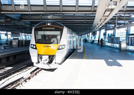 Thameslink Desiro City Class 700 train leaving Blackfriars Rail Station, London, UK Stock Photo