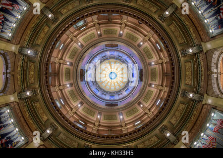 Inner dome from the rotunda floor of the Michigan State Capitol on Capitol Avenue in Lansing,  Michigan Stock Photo