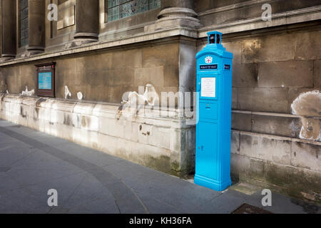 Old blue police public call post, Guildhall Yard, City of London, UK Stock Photo