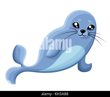 Harbor seal cartoon character flat vector isolated on white background. Arctic fauna species. Animal illustration for zoo ad, nature concept, children Stock Vector