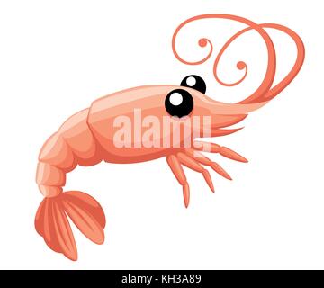 Shrimp silhouette. Isolated shrimp on white background cartoon character flat Web site page and mobile app design Stock Vector