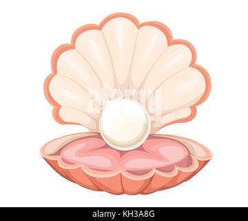 Finest quality beautiful natural open pearl shell close up realistic single valuable object image vector illustration Web site page and mobile app des Stock Vector