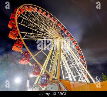 Skyview Wheel in Fremantle, Australia at night. Built in 2007 and 40 meters high. Stock Photo