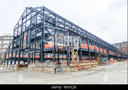 Empty warehouse/factory steel shell under construction. Stock Photo