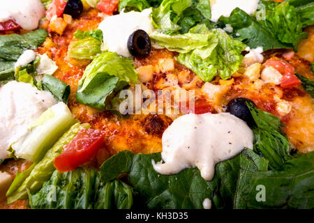 Pizza Caesar on a white wooden background Stock Photo