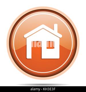 House orange round web and mobile phone vector icon in eps 10 on white background with shadow Stock Vector