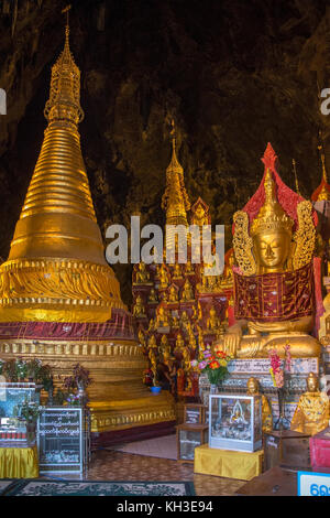 Buddha images in Pindaya Cave in Myanmar (Burma). The interior of the cave temple contains over 8000 Buddha images the earliest are thought to date fr Stock Photo