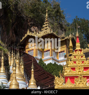 The entrance to Pindaya Cave in Myanmar (Burma). The interior of the cave temple contains over 8000 Buddha images the earliest are thought to date fro Stock Photo