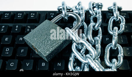 Locked with padlock, cybercrime threat Stock Photo