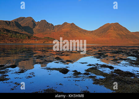 View of Bla Bheinn mountain across Loch Slapin Isle of Skye Stock Photo