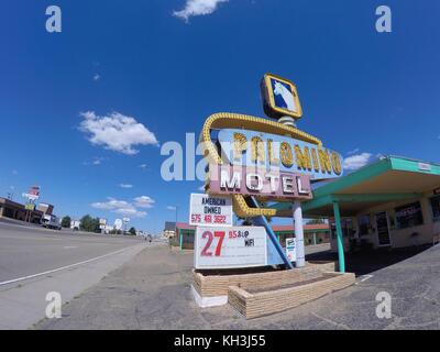 TUCUMCARI, NEW MEXICO - JULY 21: Palomino Motel on Historic Route 66 on July 21, 2017 in Tucumcari, New Mexico. The Palomino Motel has been serving tr Stock Photo