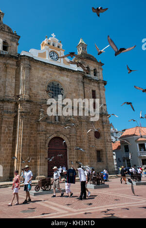 South America, Colombia, Cartagena. 'Old City' the historic walled city center, UNESCO. St. Peter Claver Plaza aka San Pedro Claver. Stock Photo