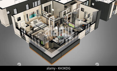 3D realistic view and render of interior design Stock Photo