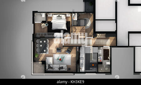 3D realistic view and render of interior design Stock Photo