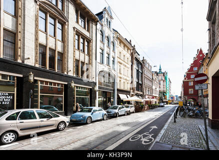 WROCLAW, POLAND - SEPTEMBER 12, 2017: car on Ruska Rzeznicza street in center Wroclaw city in autumn morning . Wroclaw is the largest city in western  Stock Photo