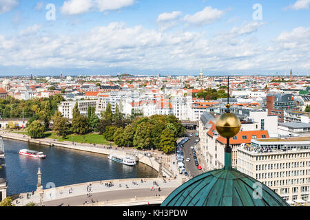 BERLIN, GERMANY - SEPTEMBER 13, 2017: Berlin cityscape with Spree River from Berliner Dom in september. Berlin is the capital and the largest city of  Stock Photo