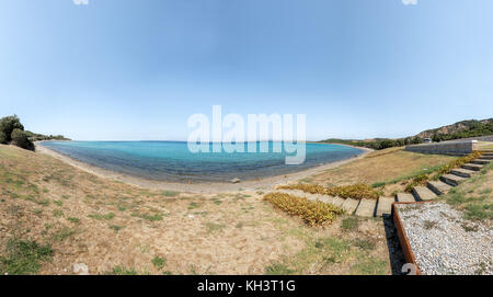 High Resolution panoramic view of ANZAC cove, site of World War I landing of the ANZACs on the Gallipoli peninsula in Canakkale Turkey Stock Photo