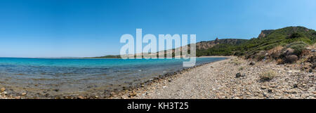 High Resolution panoramic view of ANZAC cove, site of World War I landing of the ANZACs on the Gallipoli peninsula in Canakkale Turkey Stock Photo